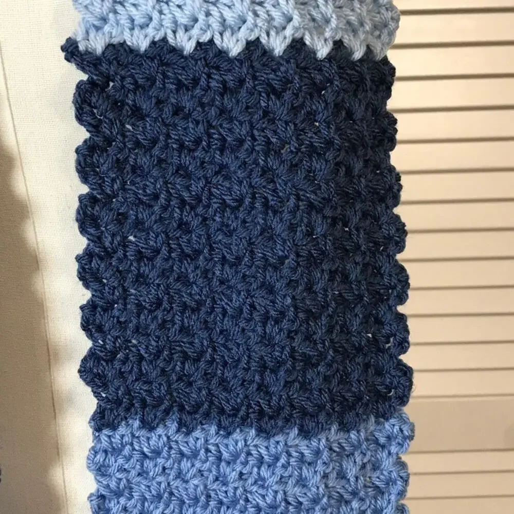 NWT Handmade Crochet Textured Winter Shade of Blue Scarf 64” & Beanie